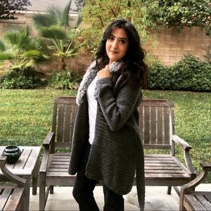 Handmade Faux Fur Collar Sweater Coat